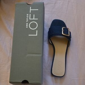 LOFT Women's Navy Slide Sandals with Gold Buckle